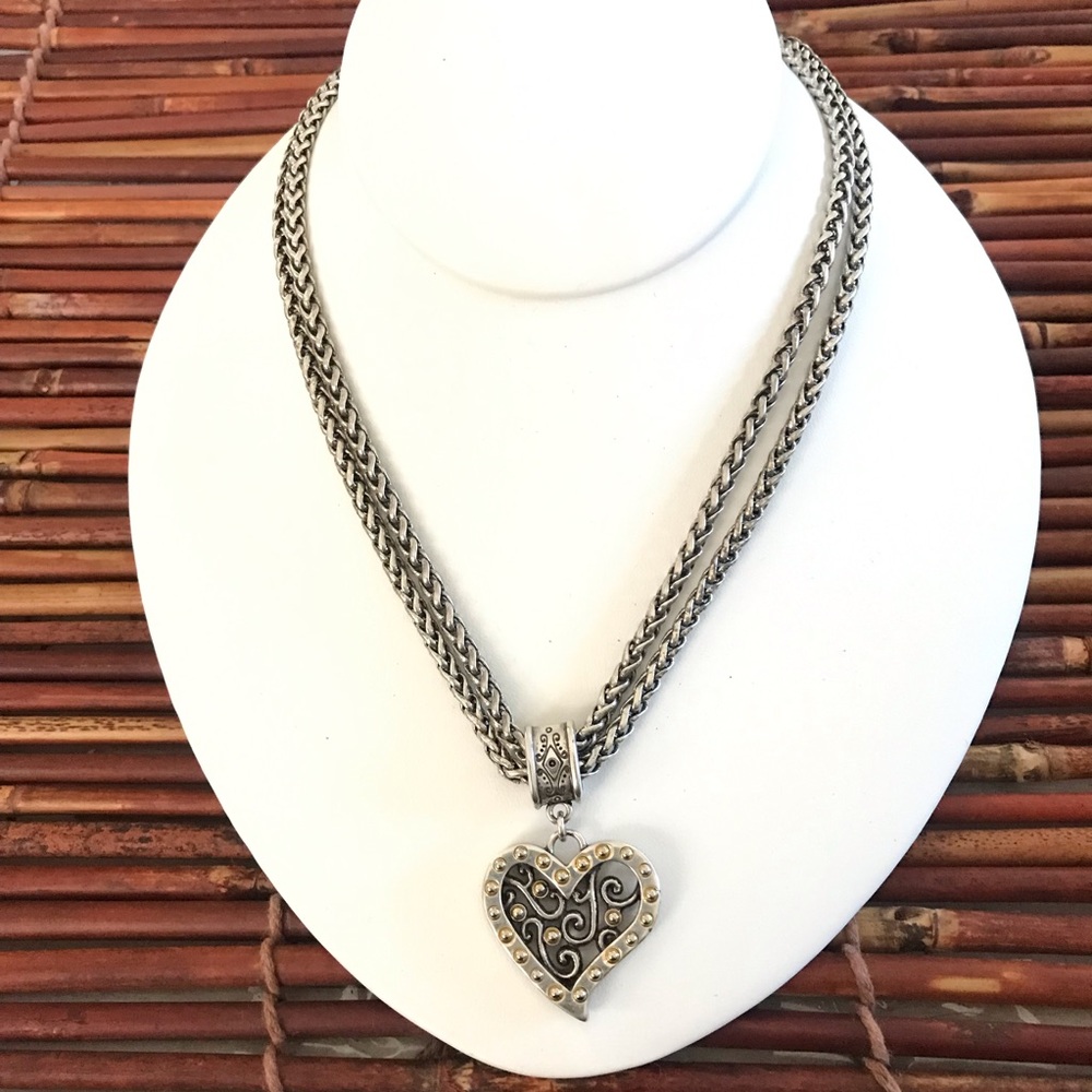 Brighton Double Strand Heart Pendant Necklace toggle clasp